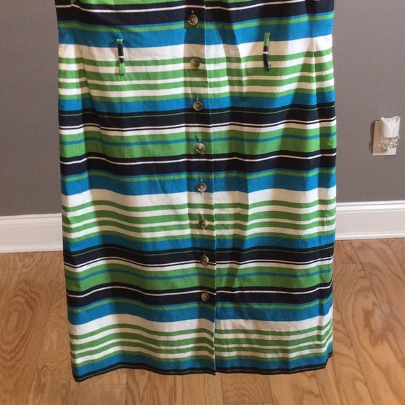 8 Isabella DeMarco green turquoise striped dress - Picture 7 of 16